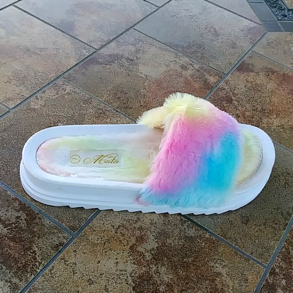 One Single Band  Rainbow Colors       Slip On Sandals